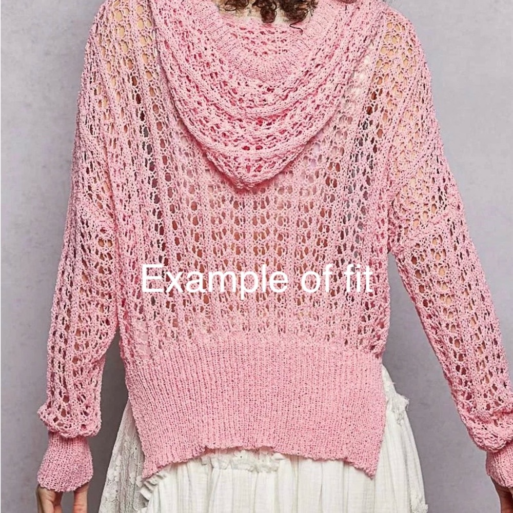 POL Openwork Knit Hooded Sweater in Gray, Size L, New - Picture 12 of 12